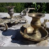 2 antique hand candlesticks Louis XV style rocaille bronze or brass