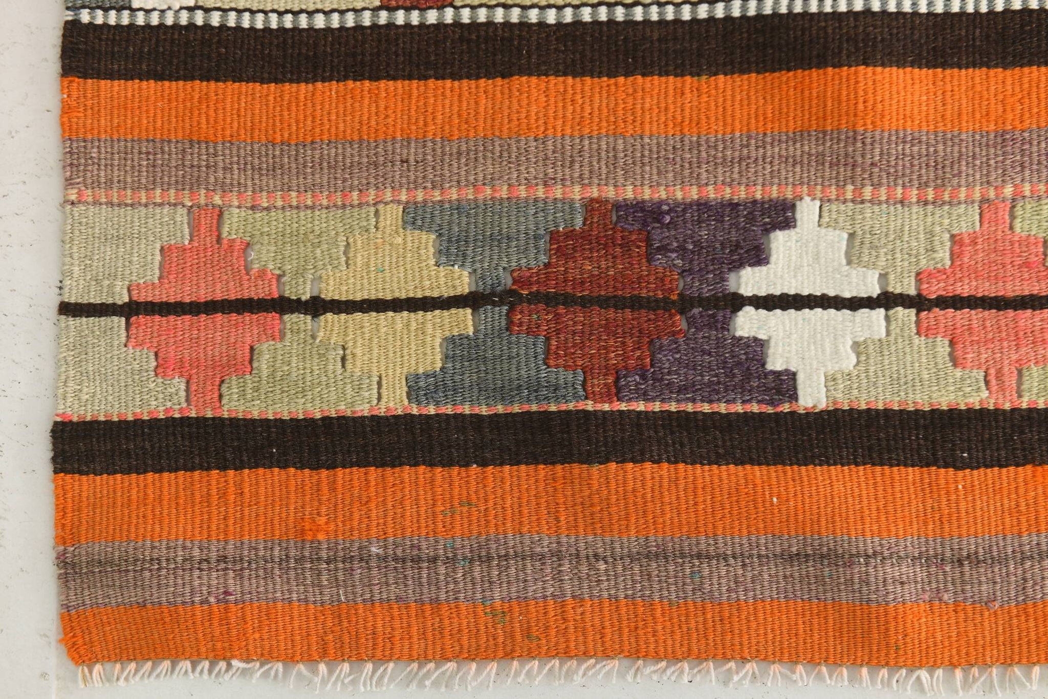 Pink & Brown Turkish Vintage Kilim Runner Rug, 77x387Cm