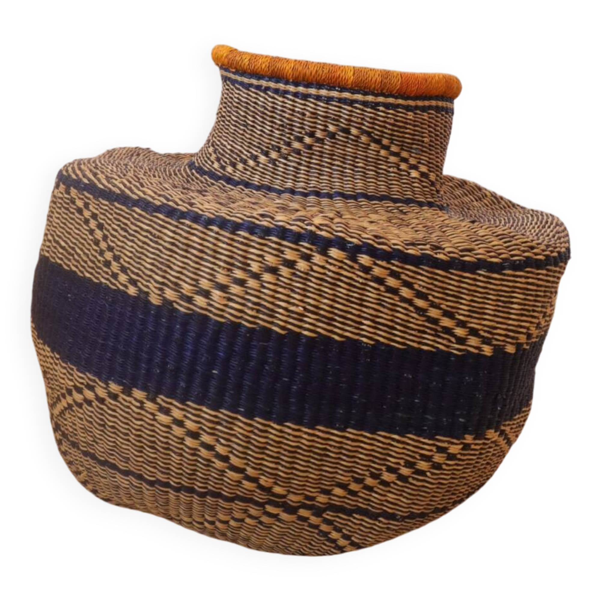 Bolga Basket Colorful African Decorative Basket Navy and Mustard Yellow