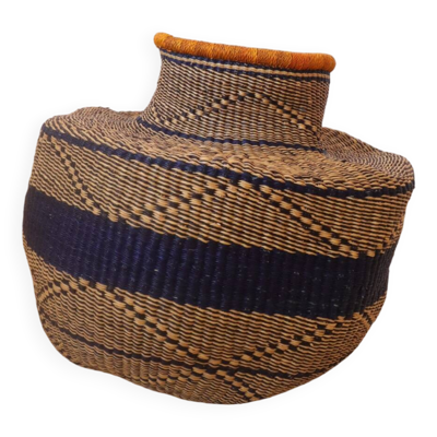 Panier Bolga panier décoratif africain coloré  marine et jaune moutarde