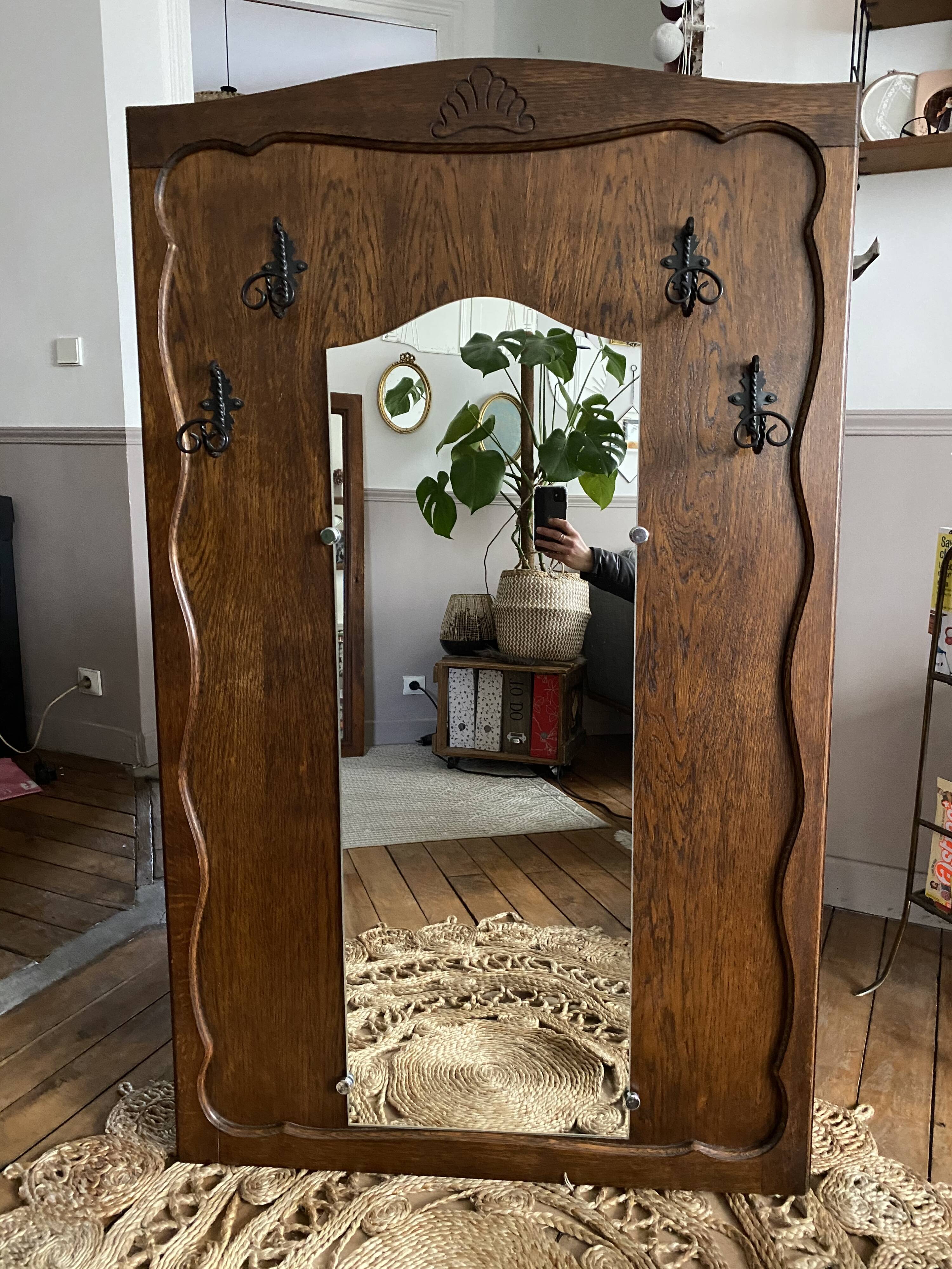Vintage mirror cloakroom wall coat rack