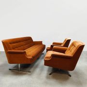 Midcentury lounge set swivel armchairs & sofa 'Madmen style'