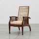 Arts & Craft oak armchair with spindle sides and tweed upholstery, Belgium