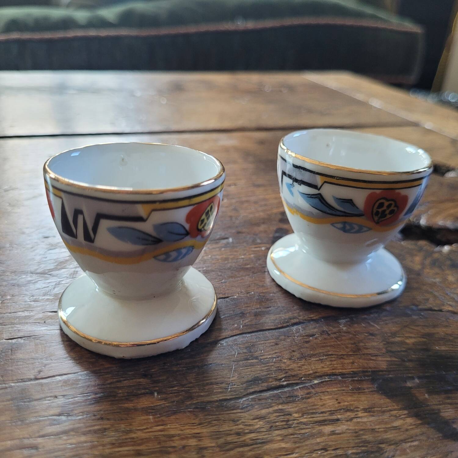 Porcelain egg cups MLV, geometric design, 1930s