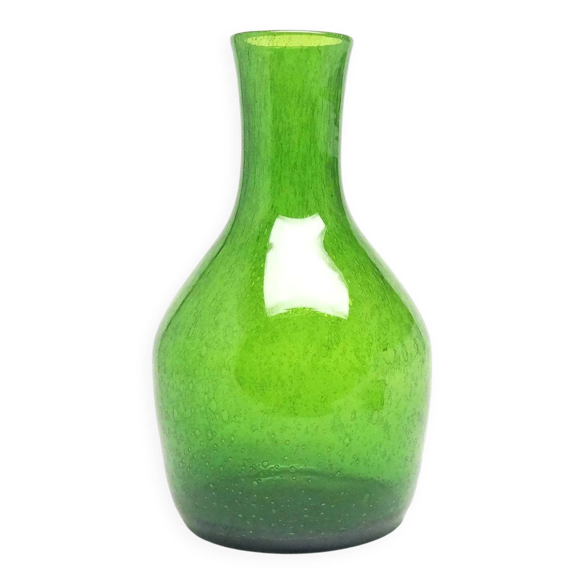Bottle vase, mid-century modern, green antico glass, designed by Z. Horbowy, Poland, 1970s