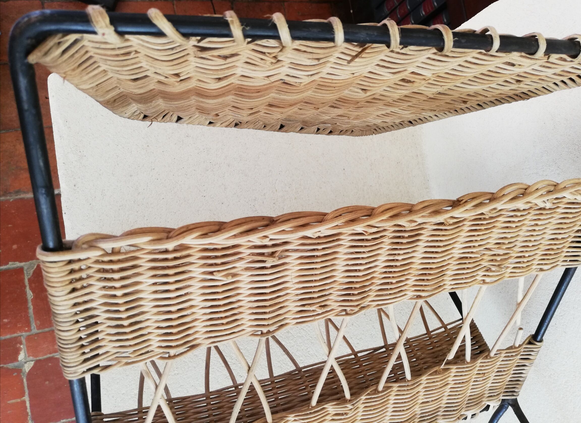 1950s Rattan Magazine Rack