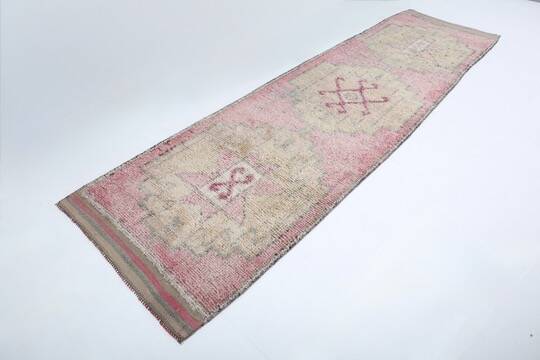 Tapis de couloir Oushak rose pâle