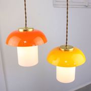 Mid-Century Glass and Brass Mushroom Pendant Lamps, Set of 3