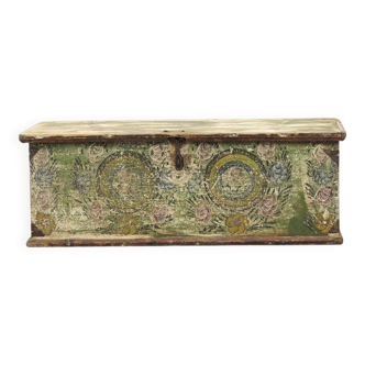 Antique Romanian Folk Art Painted Bridal Chest