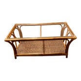 Grande table basse bambou et osier vintage