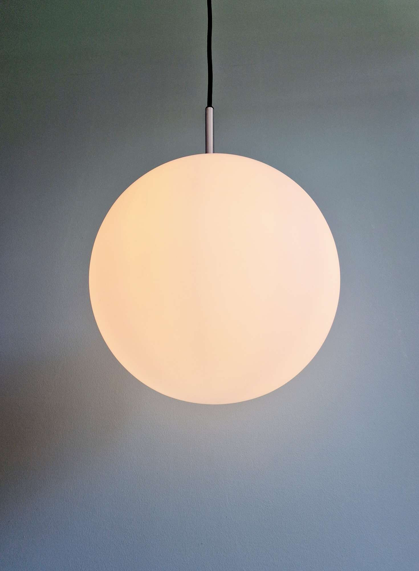 Large satin white opal glass pendant light, Limburg, 1970