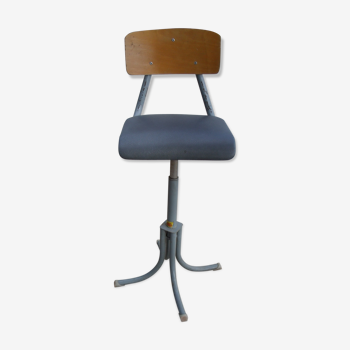 Chaise tabouret industriel avec dossier en métal et bois réglable