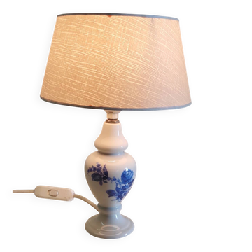 Table lamp in porcelain with painted floral decoration - mid 20th century