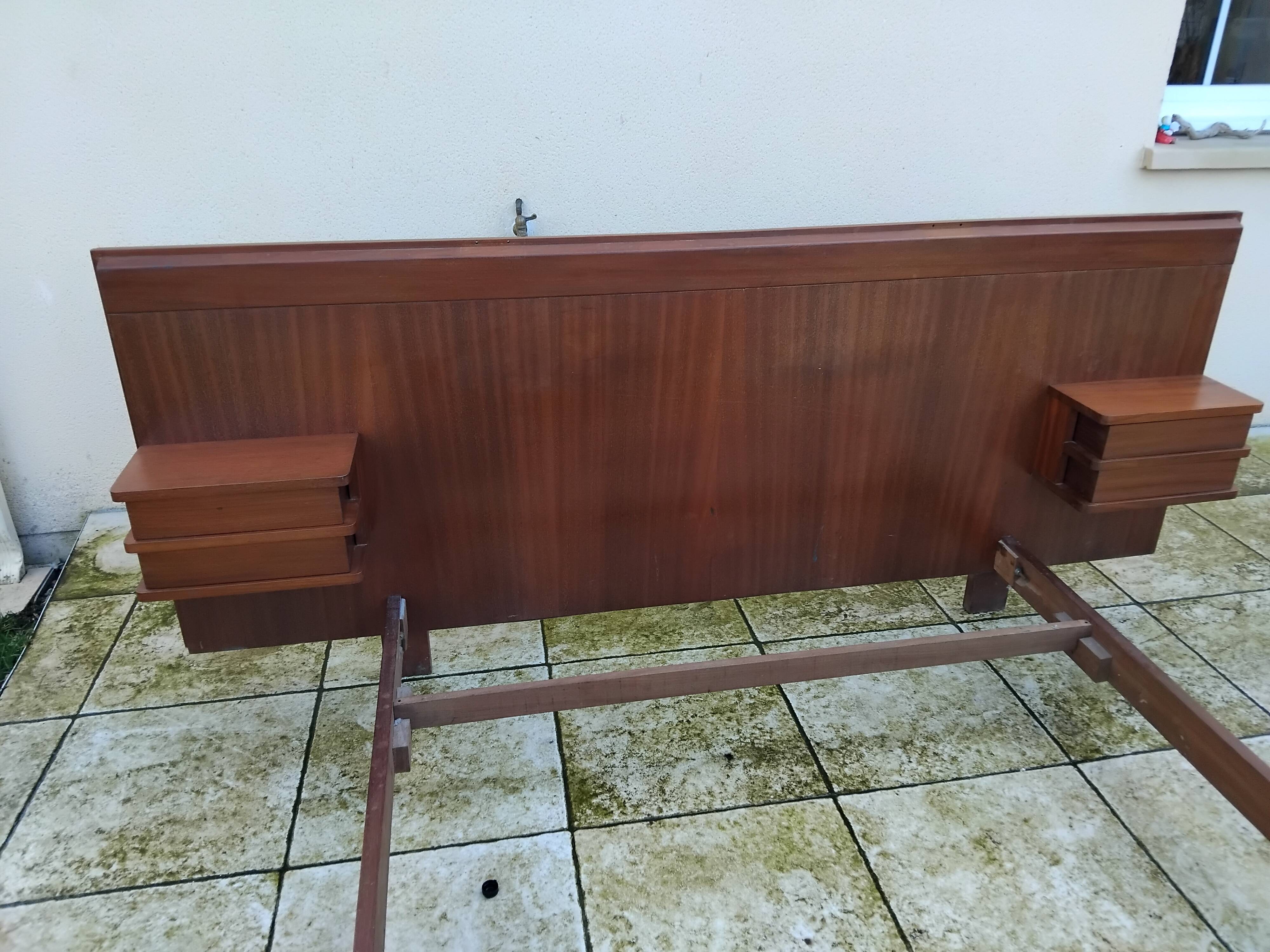 Vintage Scandinavian teak adult bed from the 60s and 70s bedside table.