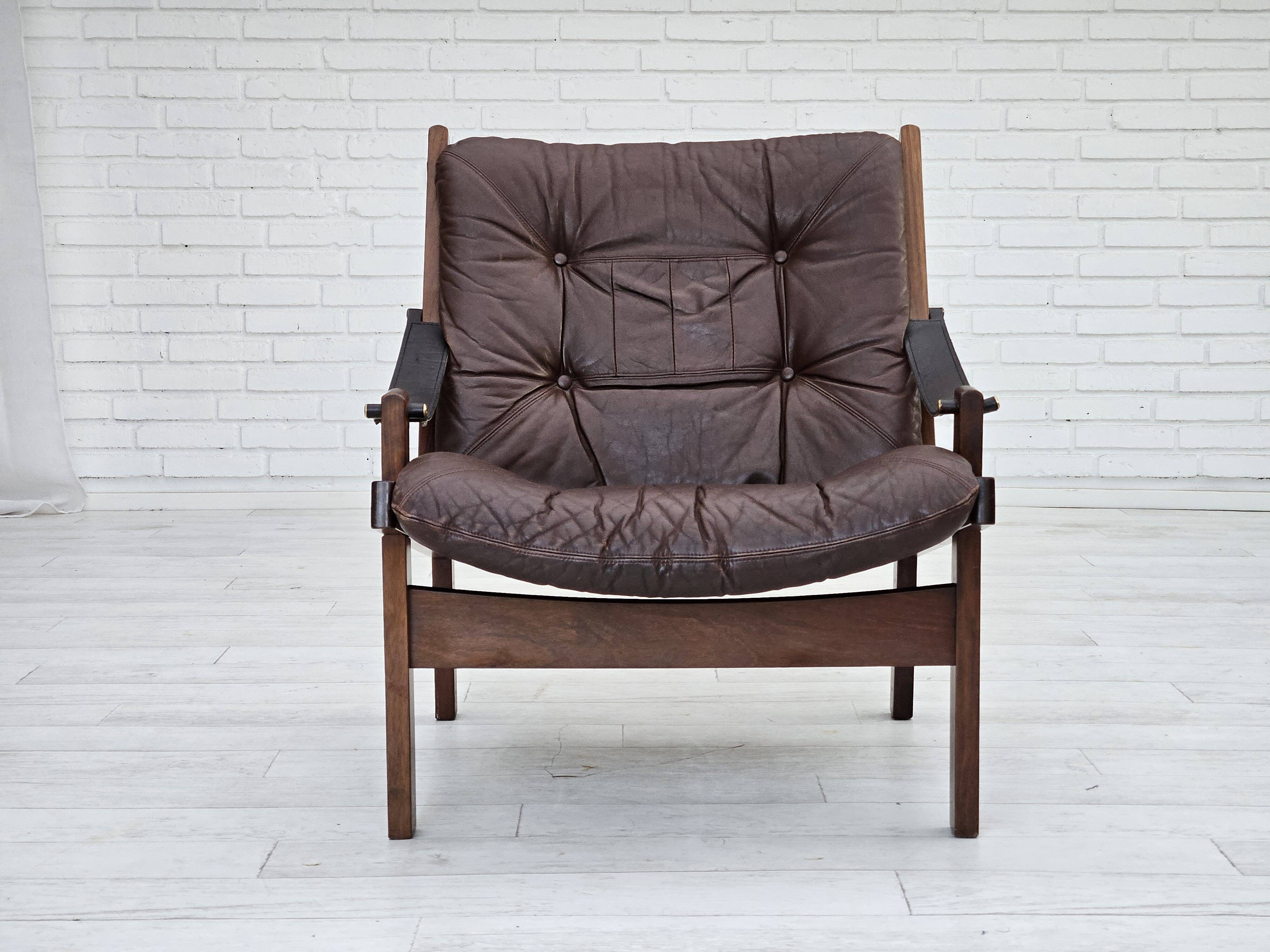 1970s, Norwegian design by Torbjørn Afdal, "Hunter" chair, leather.