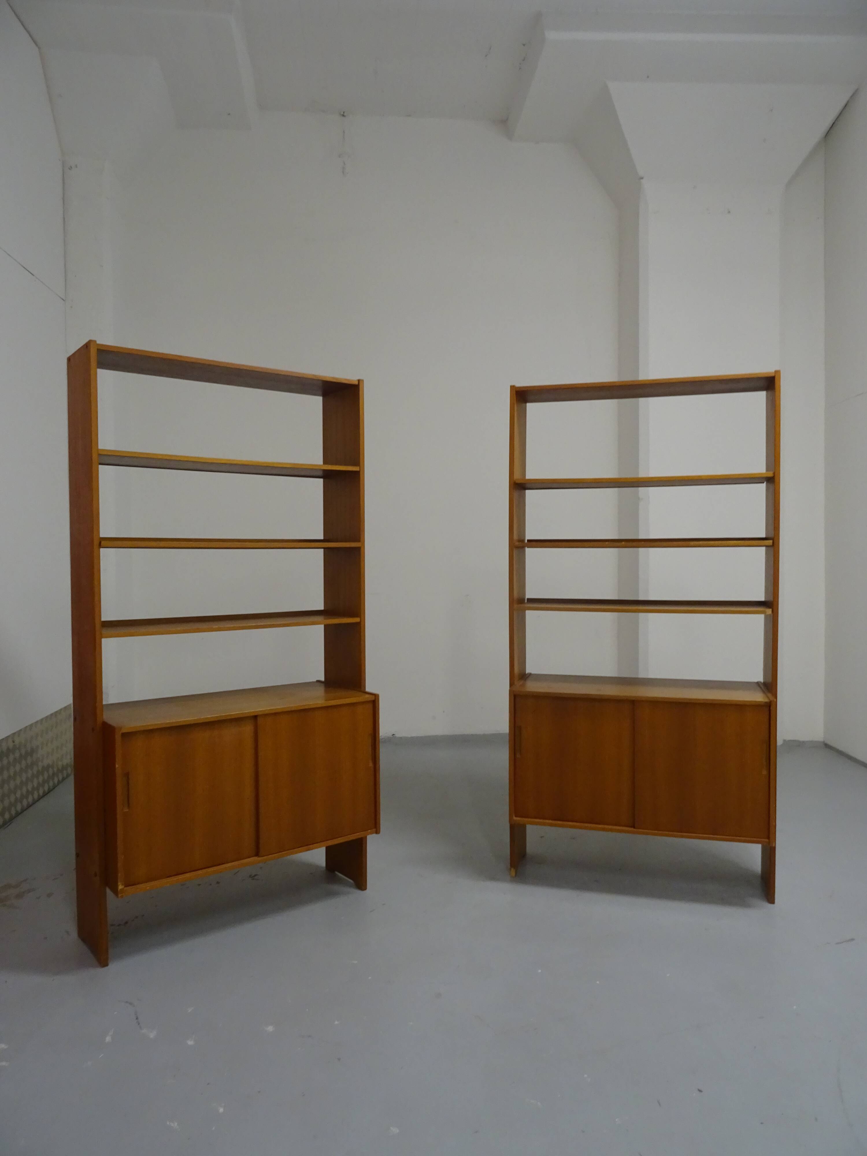 Pair of modernist Scandinavian libraries in teak, Sweden 1960
