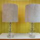 Set of 2 Glass & chrome table lamps with alcantara lampshades, 1960s