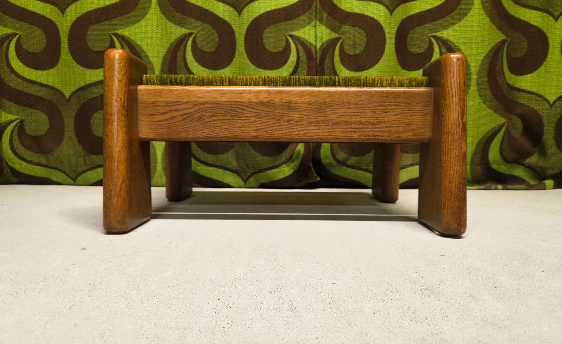 Brutalist oak footstool coffee table - 1970s