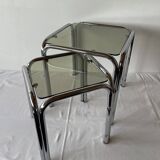 Chrome and smoked glass nesting tables, 1970s
