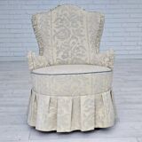 1950s, Danish armchair, reupholstered, creamy/white floral fabric.