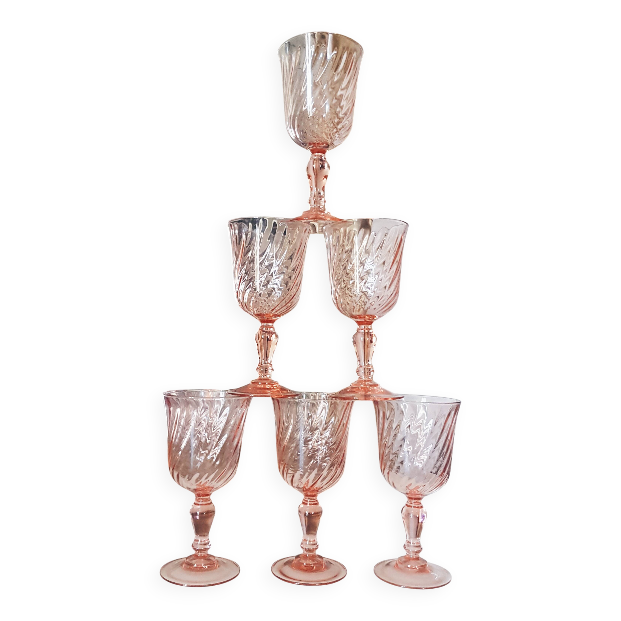 6 vintage white wine glasses in pink Rosaline Arcoroc Luminarc glass 10 cl