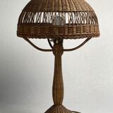 Art deco rattan wicker mushroom table lamp, ca 1930s