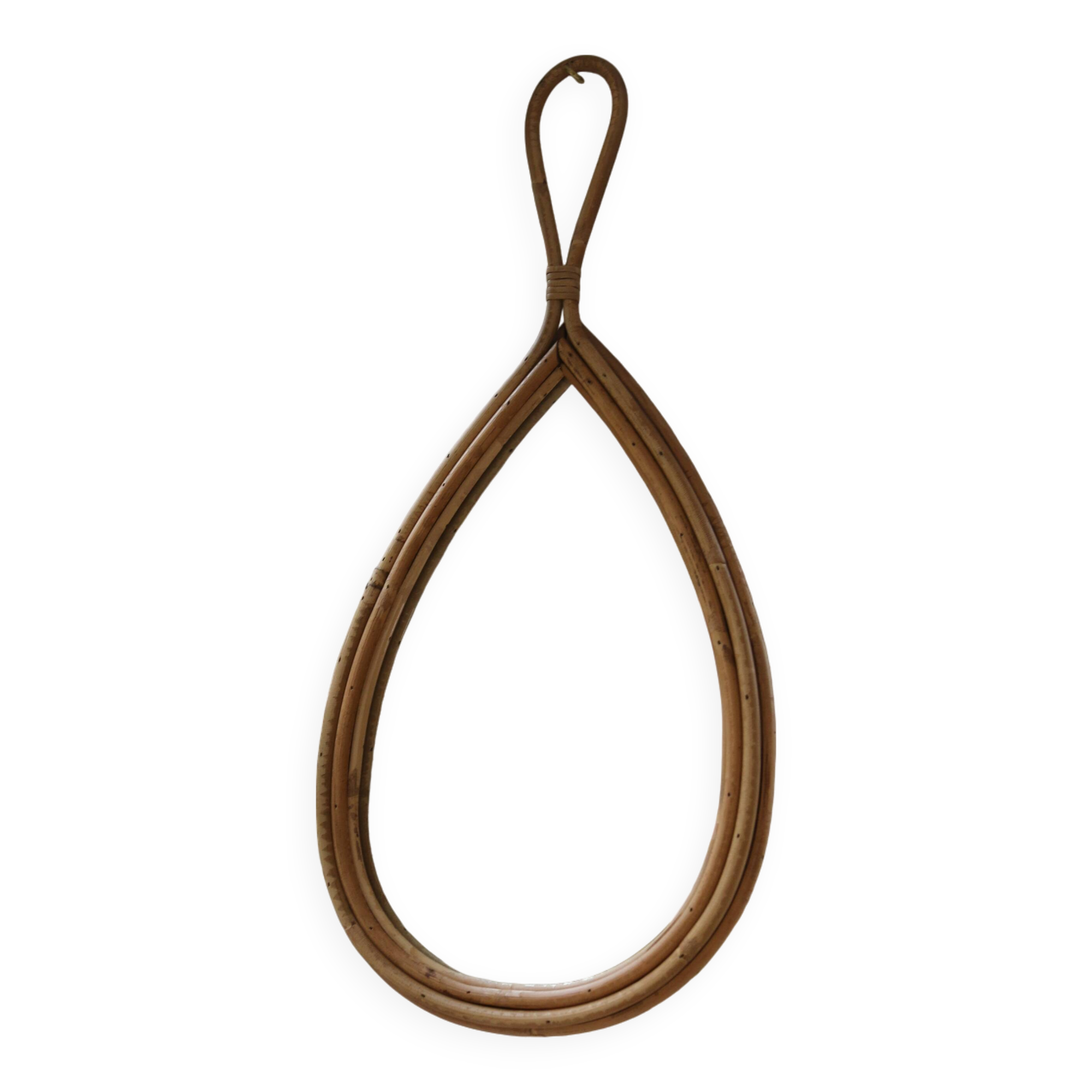 Vintage teardrop rattan mirror