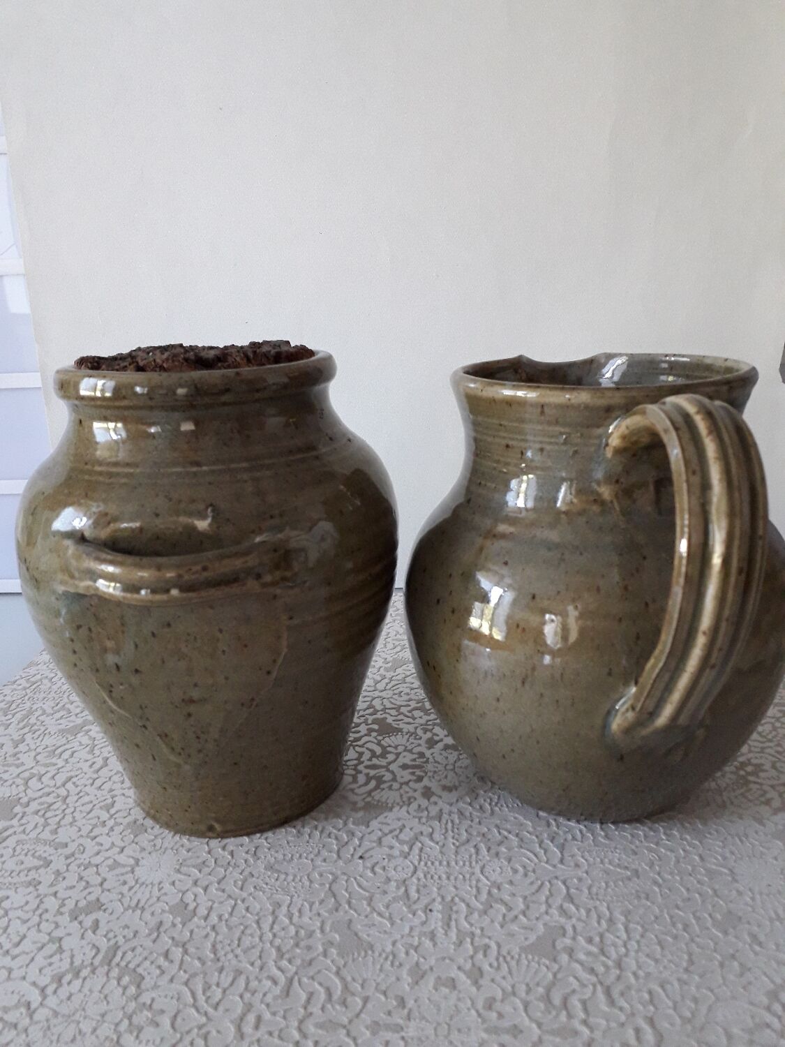 Le Rivet enamelled stoneware carafe and pot with herbarium motifs