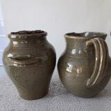 Carafe et pot en grès émaillé motifs herbier Le Rivet