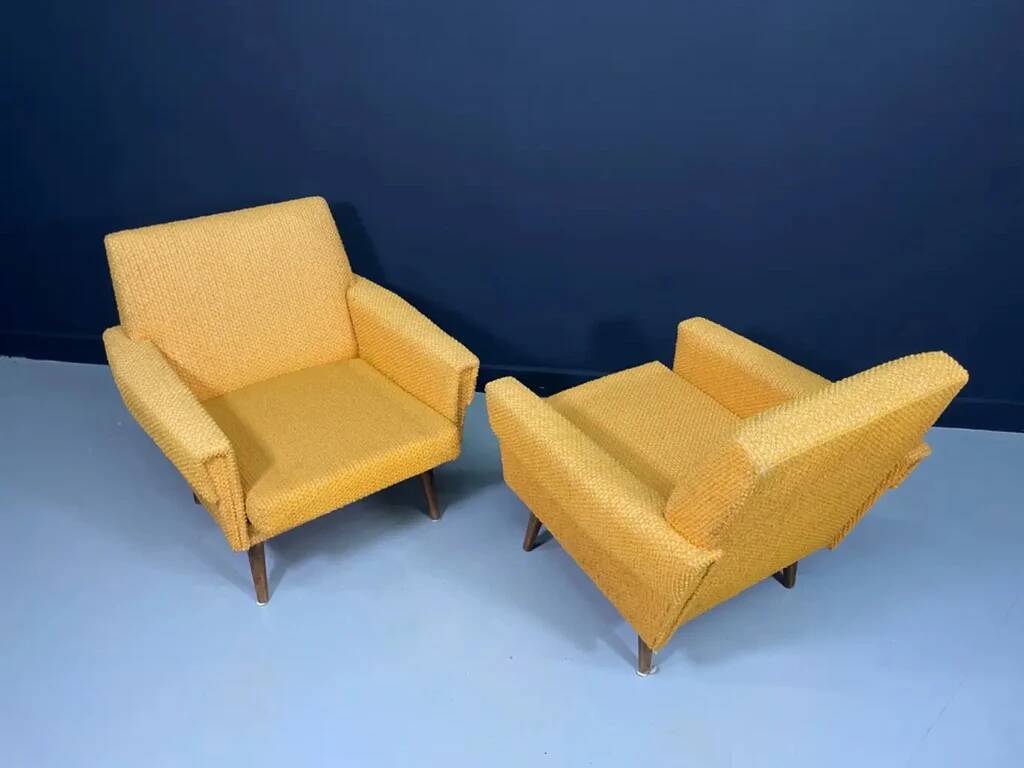 Pair of retro armchairs mid-century upholstered lounge chairs, Central European, mid-20th century