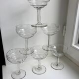 Set of 6 small champagne glasses in crystal engraved 50s