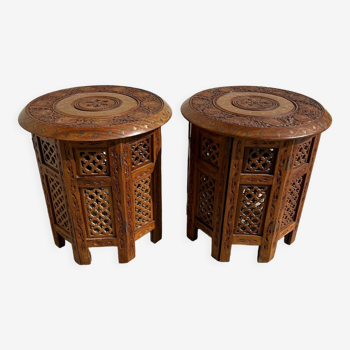 Pair of carved and inlaid folding side tables