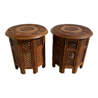 Pair of carved and inlaid folding side tables