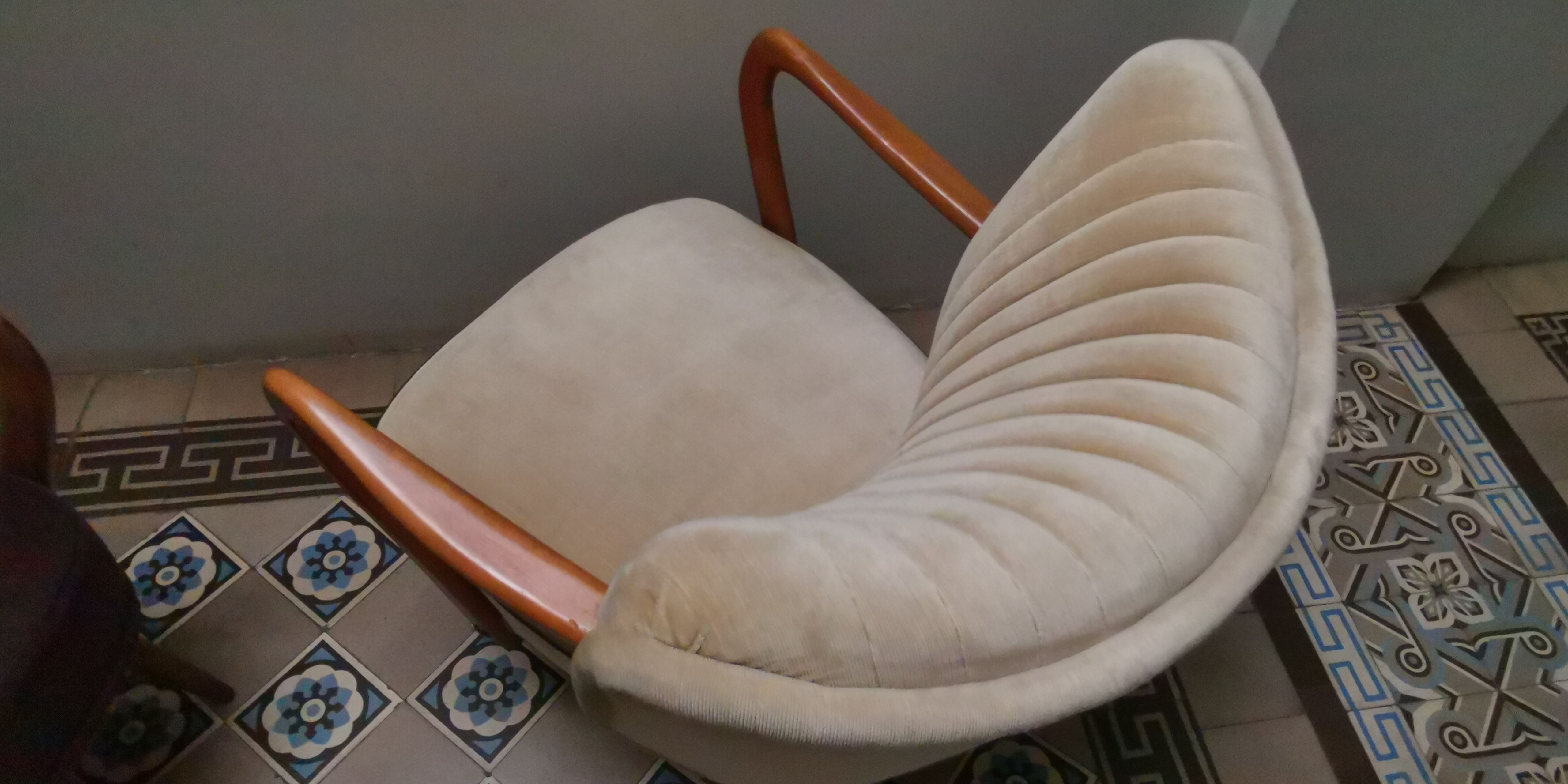 Vintage armchair 50s 60 velvet beige champagne