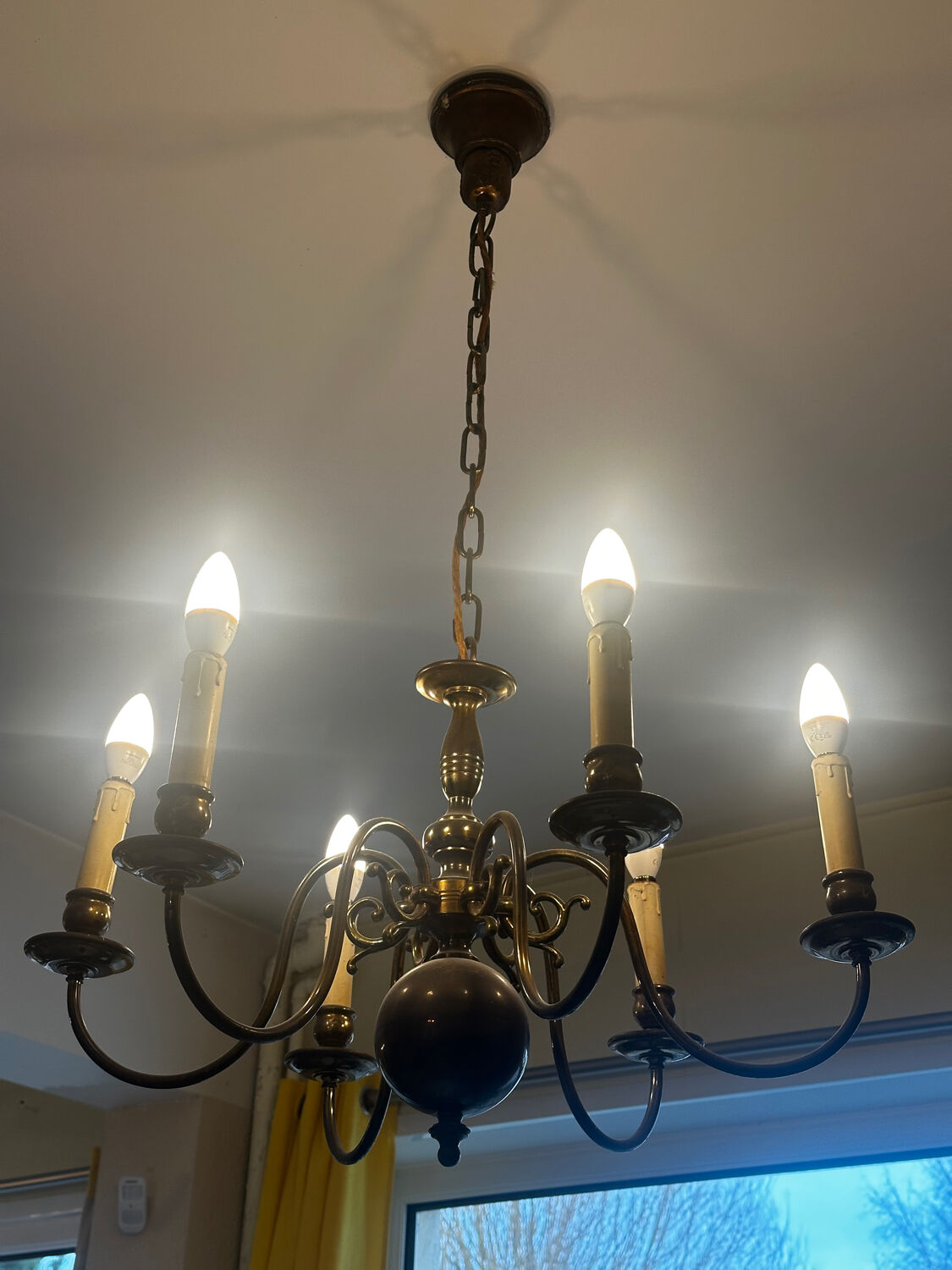 Brass Mid-Century Chandelier - 6 light branches