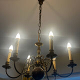 Brass Mid-Century Chandelier - 6 light branches