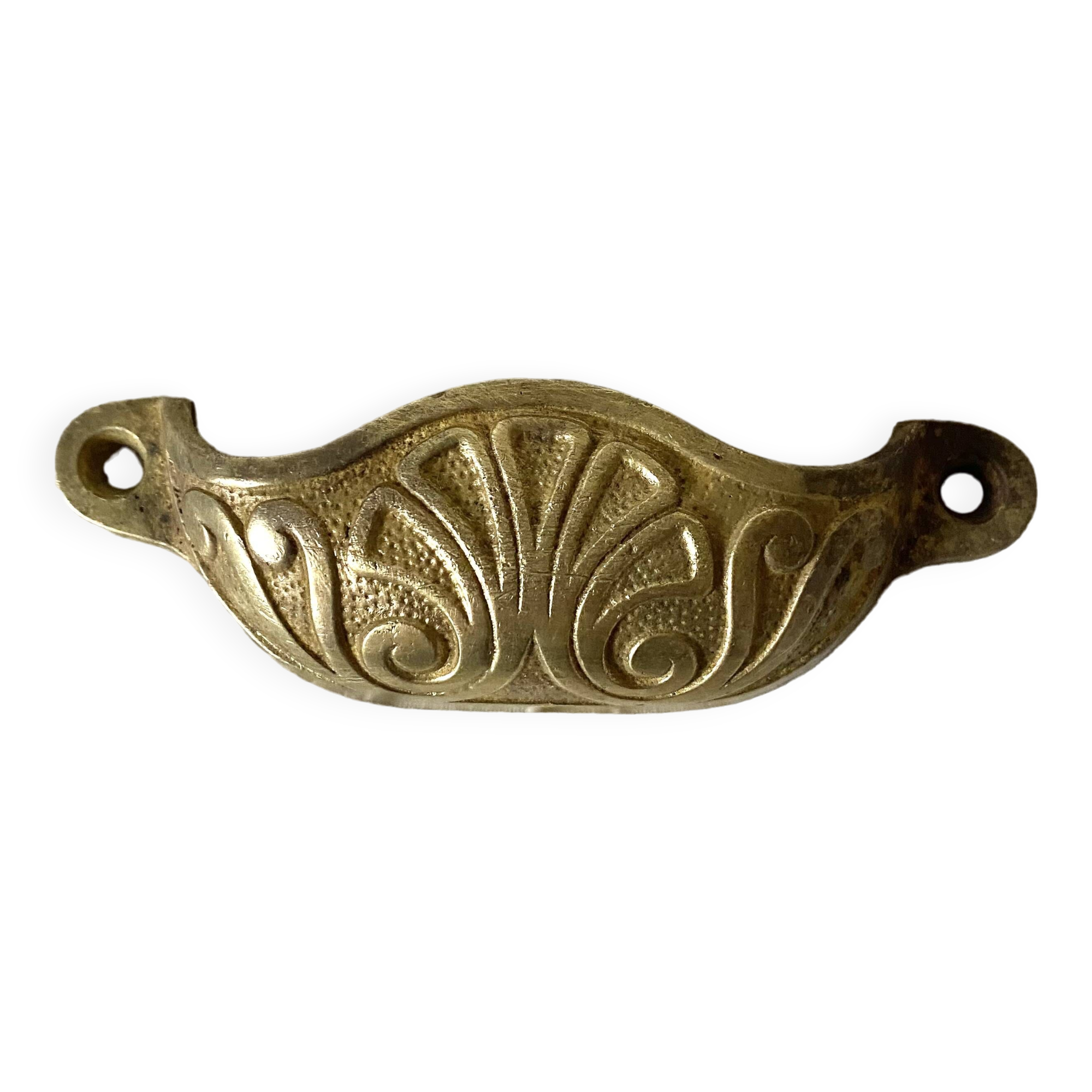 Old shell drawer handle in gilded brass