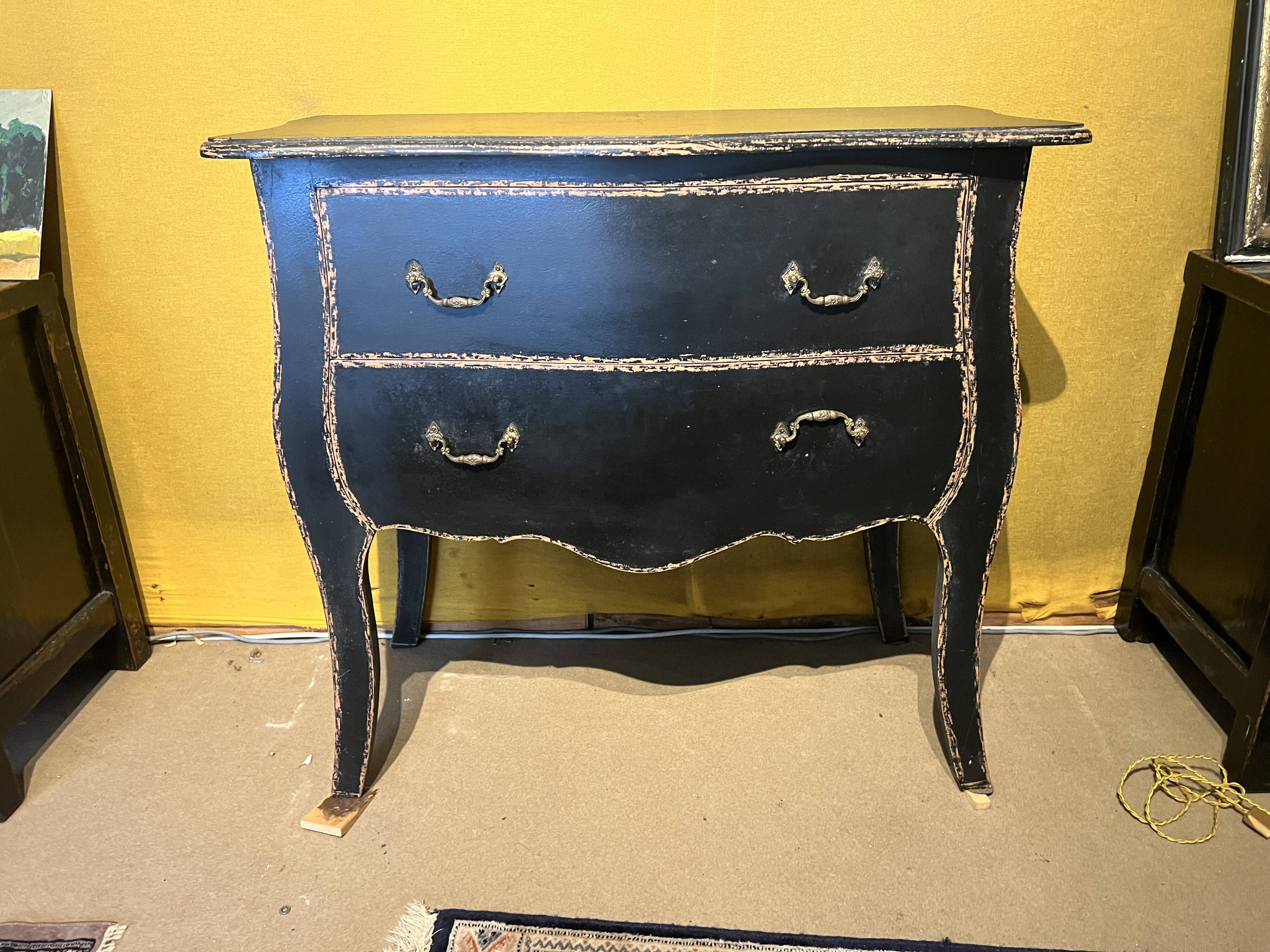 Commode de Style néo-Louis XV , laquée en noir , 2 tiroirs