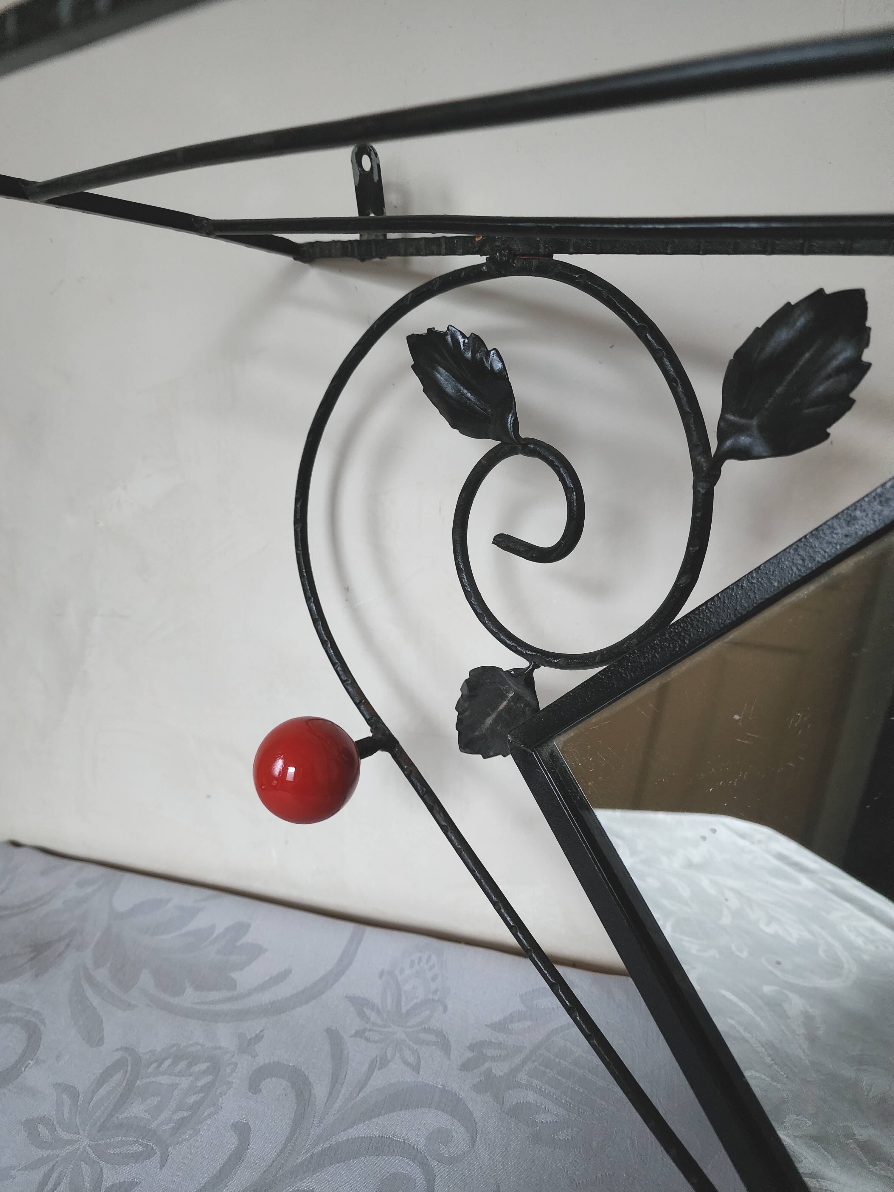 Coat rack, hat rack, wrought iron, 3 wooden balls