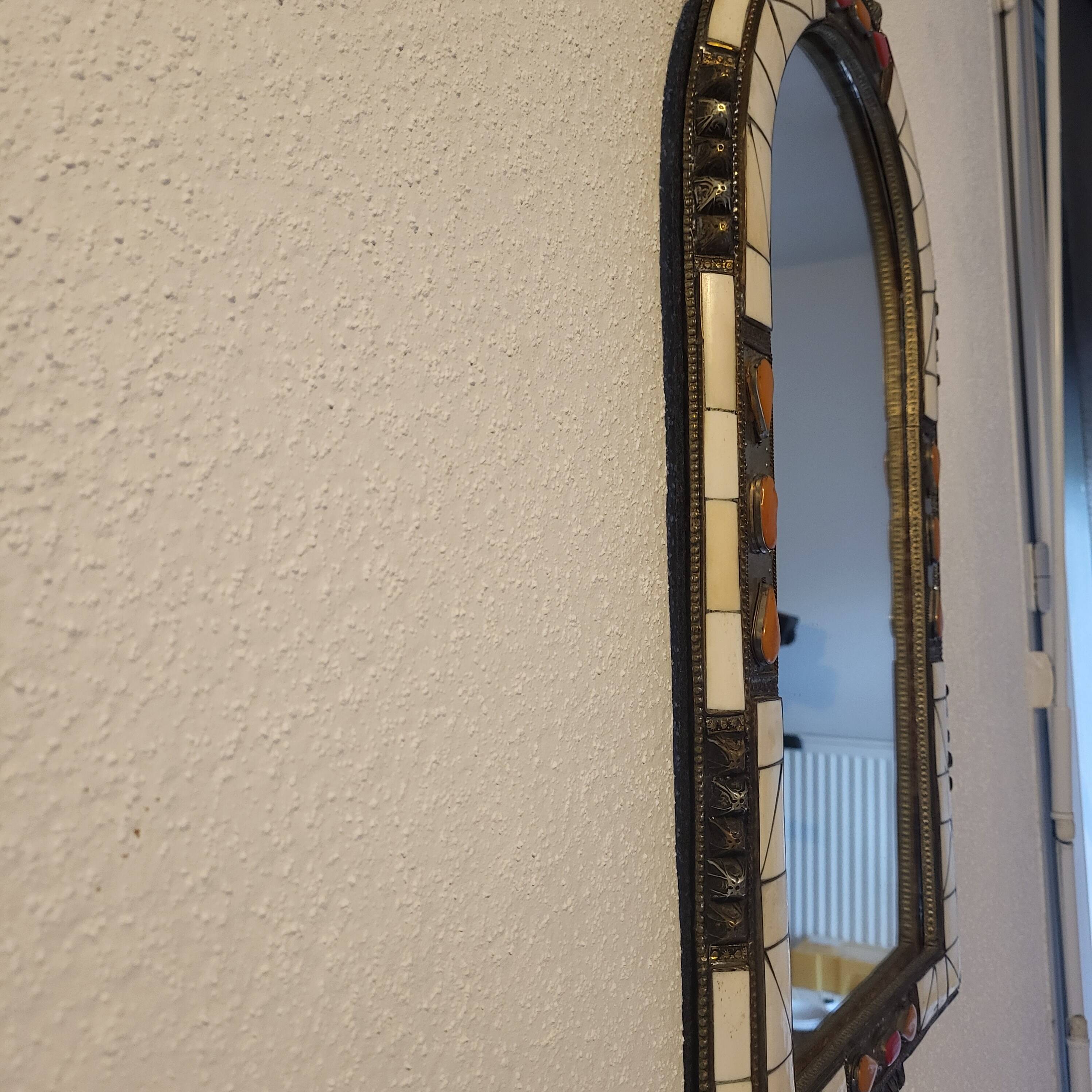 Ethnic bone and stone mirror