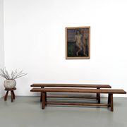 Pair of XL size benches in solid oak, 1950s.