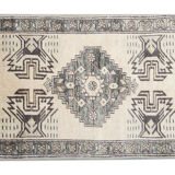 Turkish rug, handmade cream wool 54x116cm