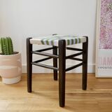 Wooden stool. vintage stool. woven stool