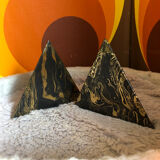 Marbled pyramids art deco bookends