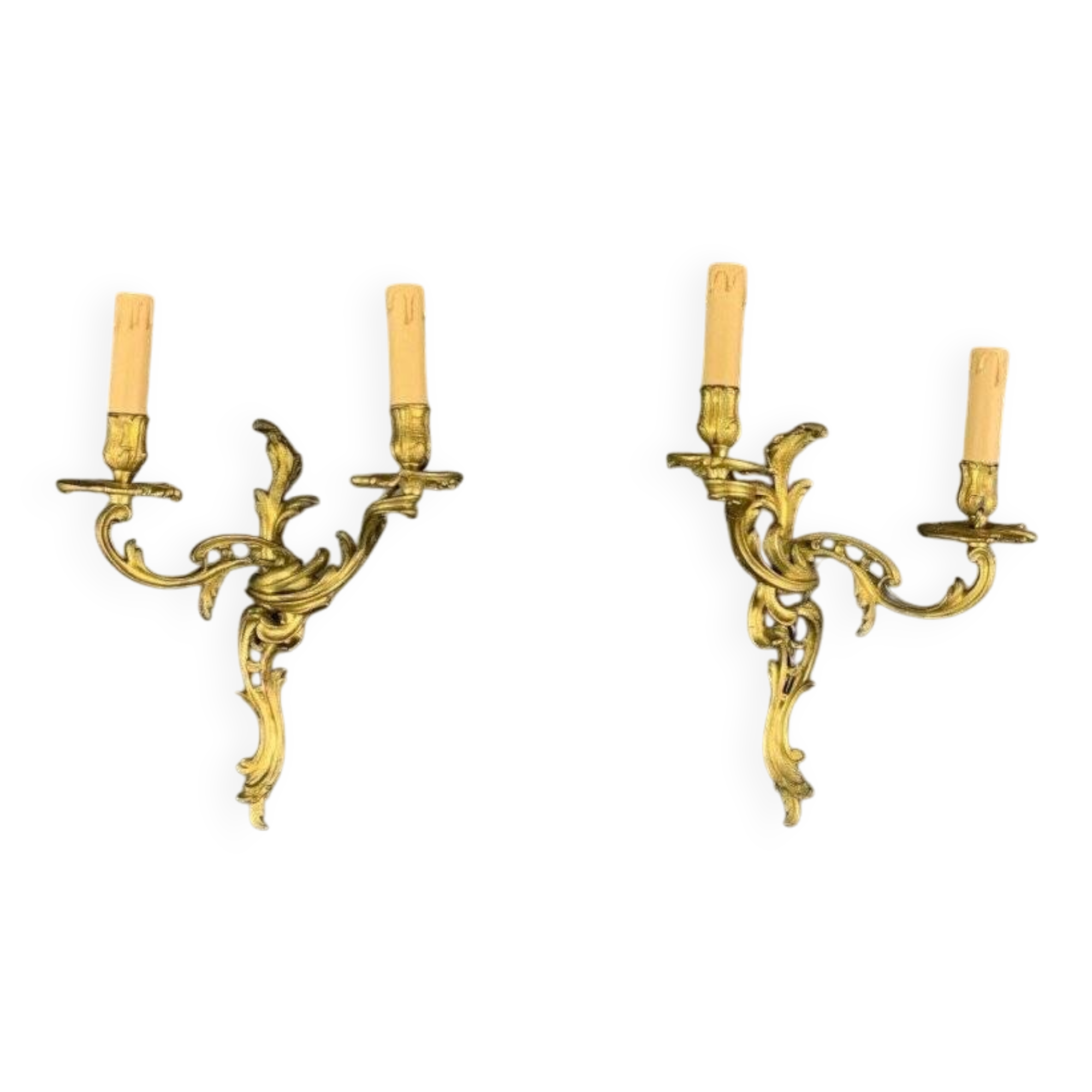 Pair of Louis XV Style Gilt Bronze Wall Lights, 20th Century