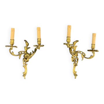 Pair of Louis XV Style Gilt Bronze Wall Lights, 20th Century