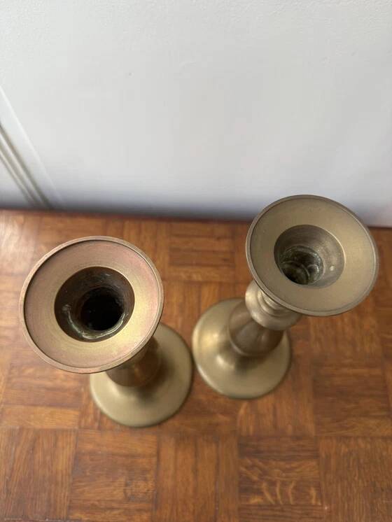 2 large brass candle holders