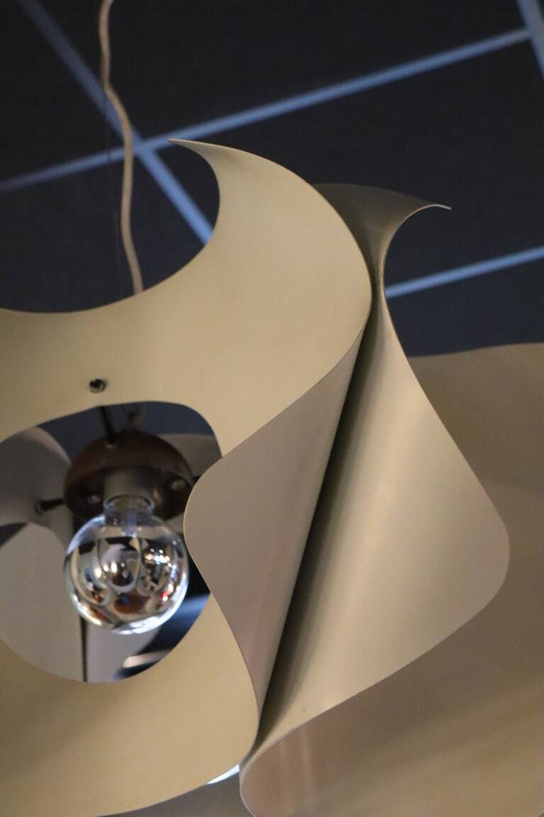 Space Age pendant lamp by Jean D'Imbleval in white lacquered aluminum, 1970
