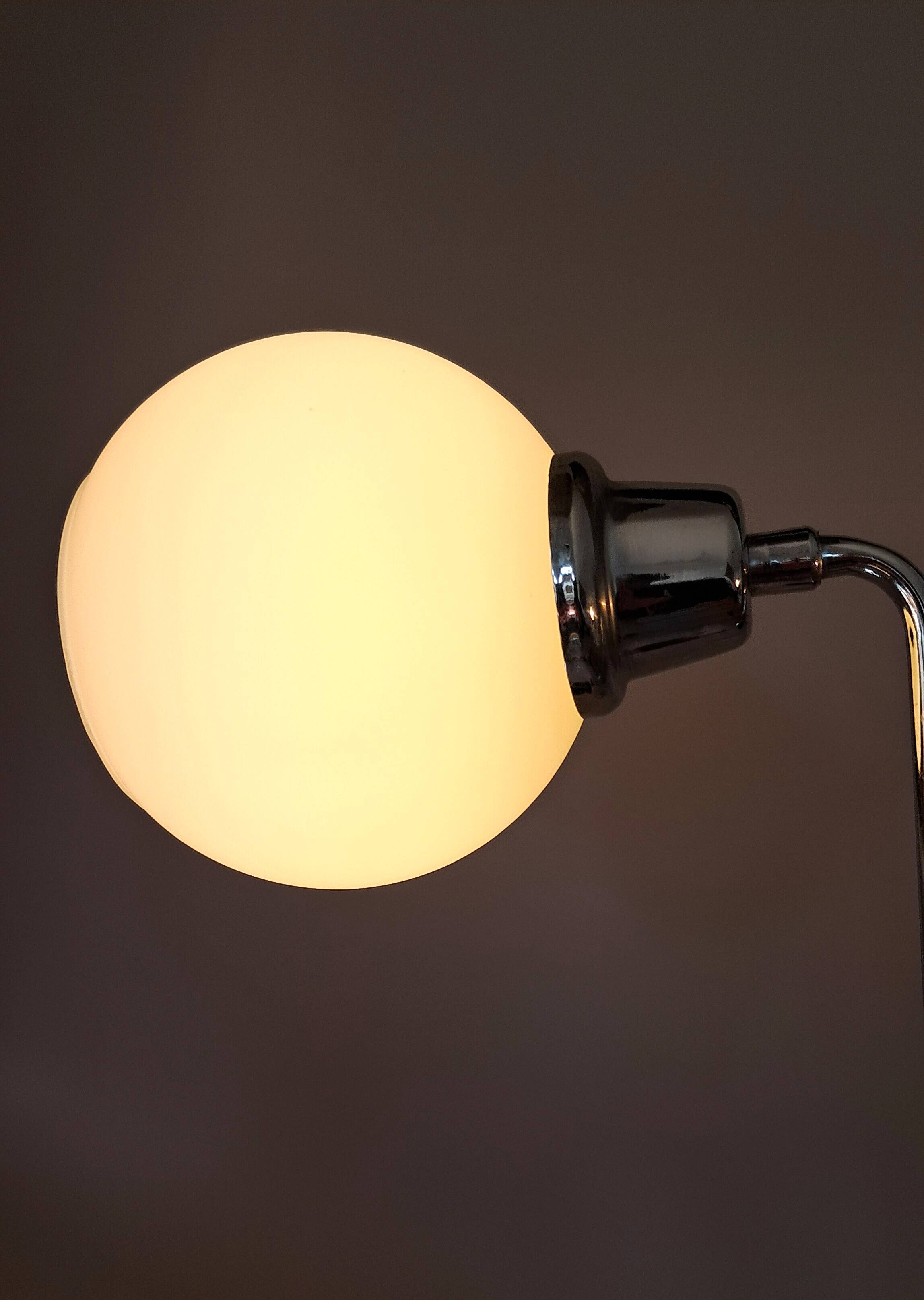 Chrome and white opaline pendulum lamp, 1970.