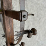 Castle chandelier in oak and cast iron 1950 60